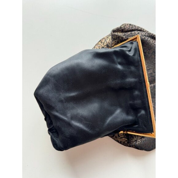 Vintage SIMPSON'S Black Gold Brocade Kiss Loss Evening Purse Bag - Picture 7 of 9